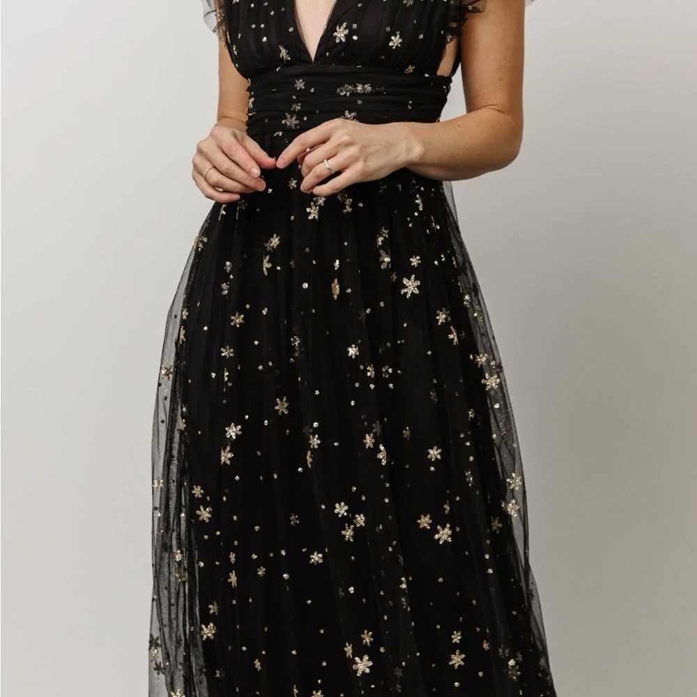 Baltic Born Black and Silver Plunge Maxi Dress